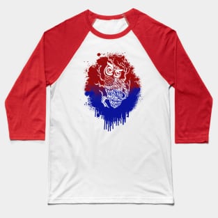 Owl in Red & Blue Splash Baseball T-Shirt